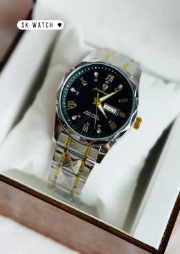 Poedagar watch city lock-silver chain black dial